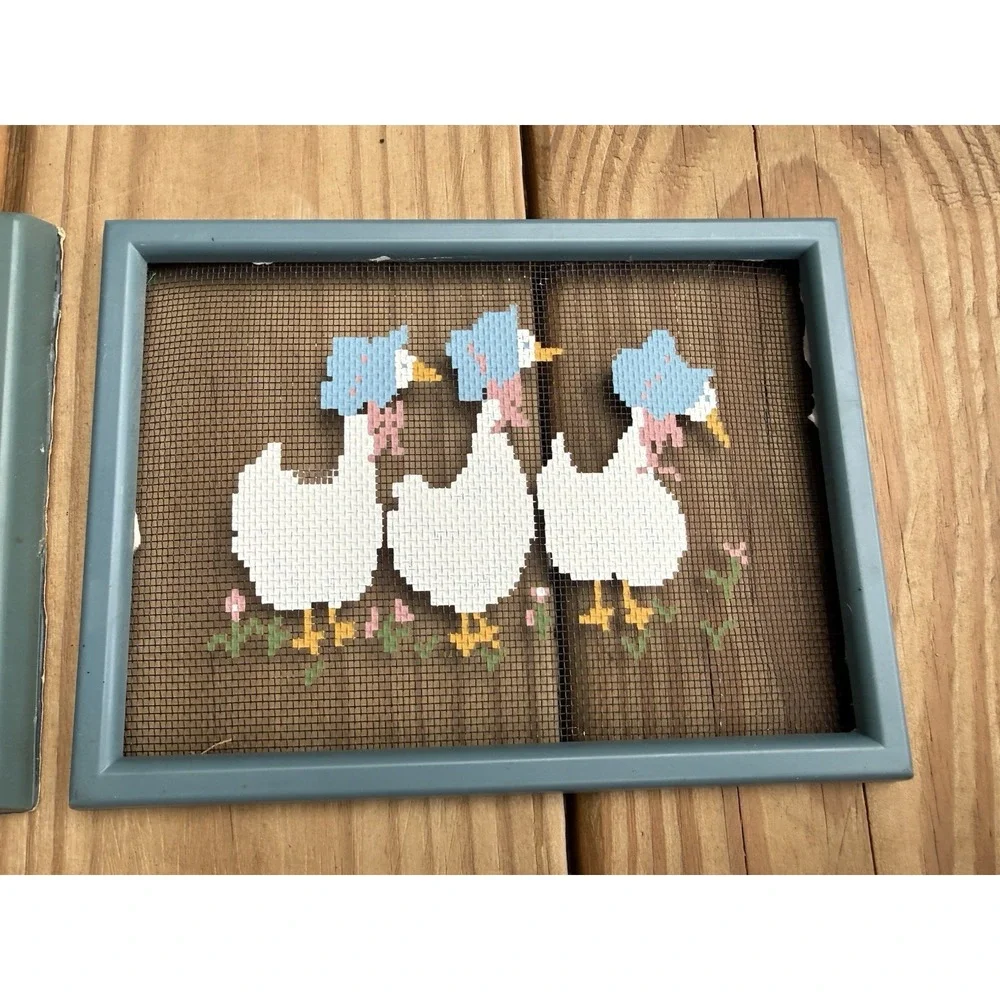 Vtg 80s Pickin Paint Country Geese & Love Is For Sharing Framed Cottagecore